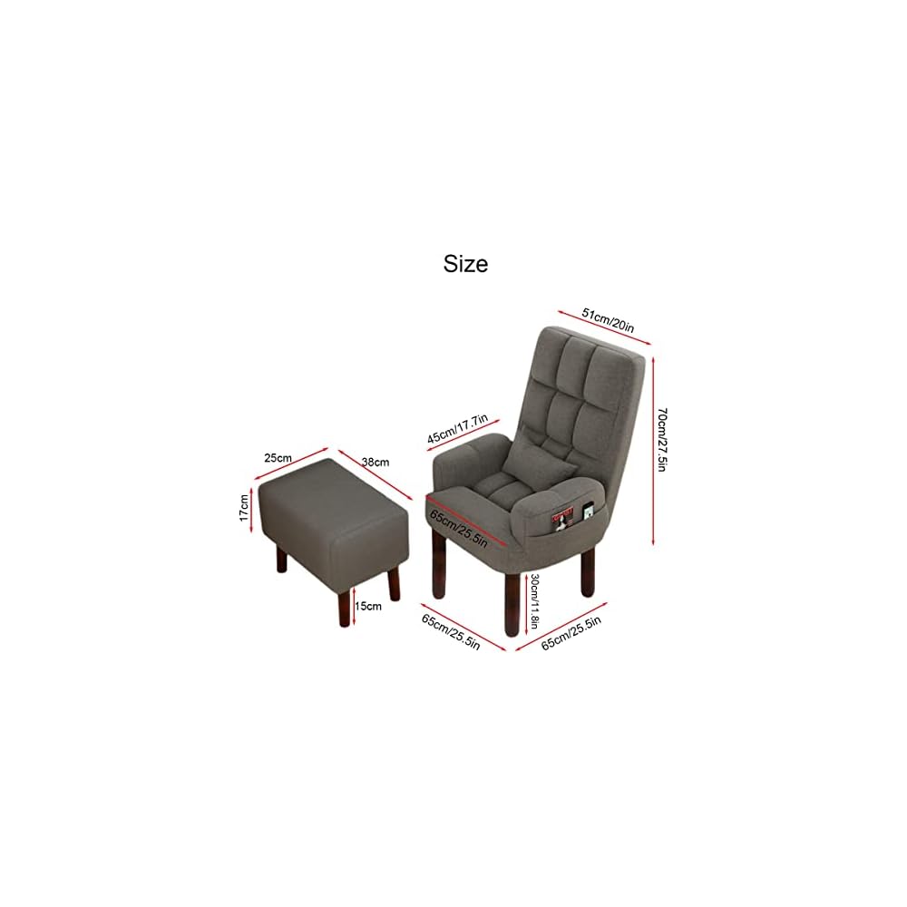Armchair with Footstool, Comfy Chair with Wood Legs, Task Chair Breathable Cotton Linen Office Chair,Backrest Recliner Nursing, Ergonomic Design (Color : Grey)