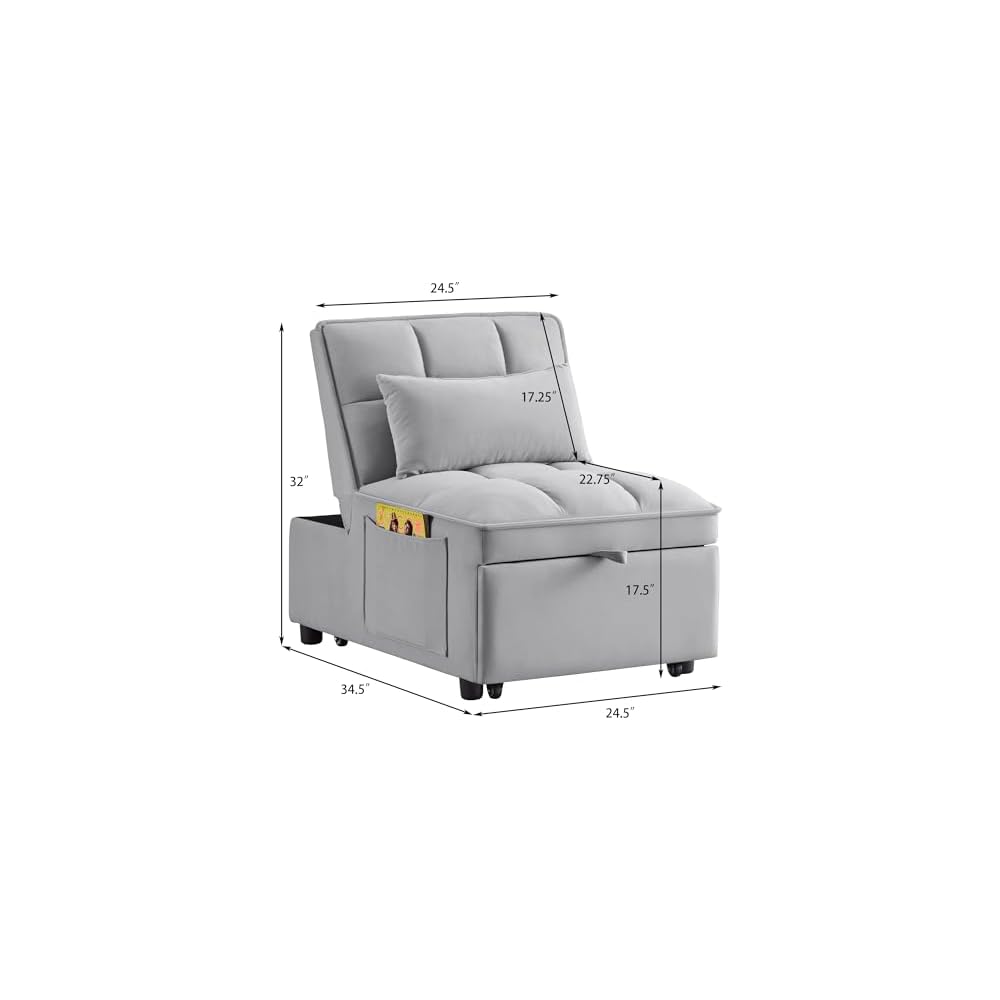 REYOUNG Convertible Sofa Bed, Gray