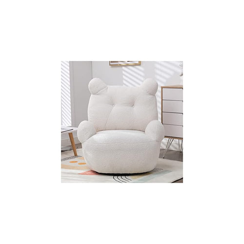 Accent Chair for Living Room, Velvet Swivel Accent Chair, Teddy Short Plush Particle Armchair 360° Swivel Barrel Chairs for Hotel/Bedroom/Office/Lounge (White)