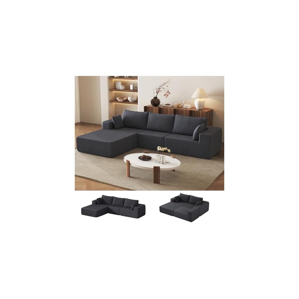 108" L-Shaped Sectional Boneless Couch for Living Room