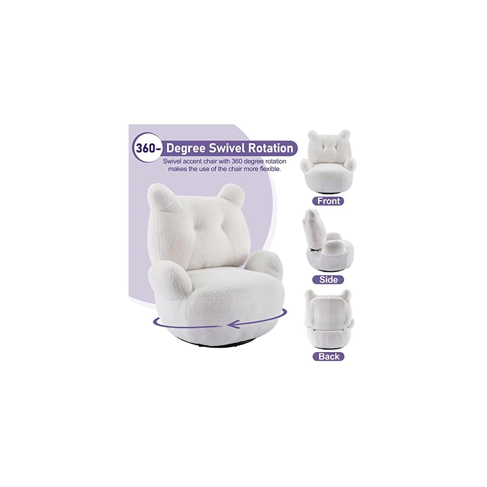 Accent Chair for Living Room, Velvet Swivel Accent Chair, Teddy Short Plush Particle Armchair 360° Swivel Barrel Chairs for Hotel/Bedroom/Office/Lounge (White)
