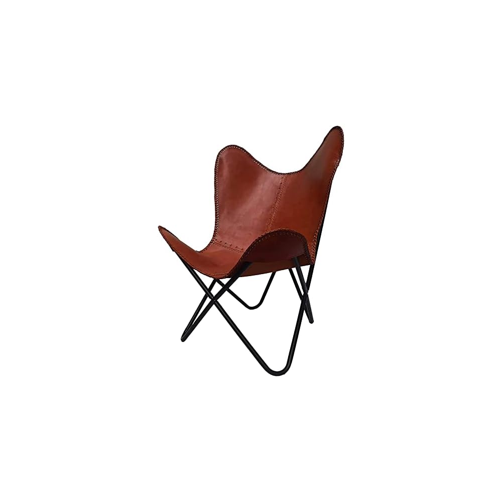 Shy Shy Handmade Leather Arm Chair Home Decor Vintage Chair | Genuine Leather Butterfly Chair Home Decor | Handmade with Powder Coated Iron Frame