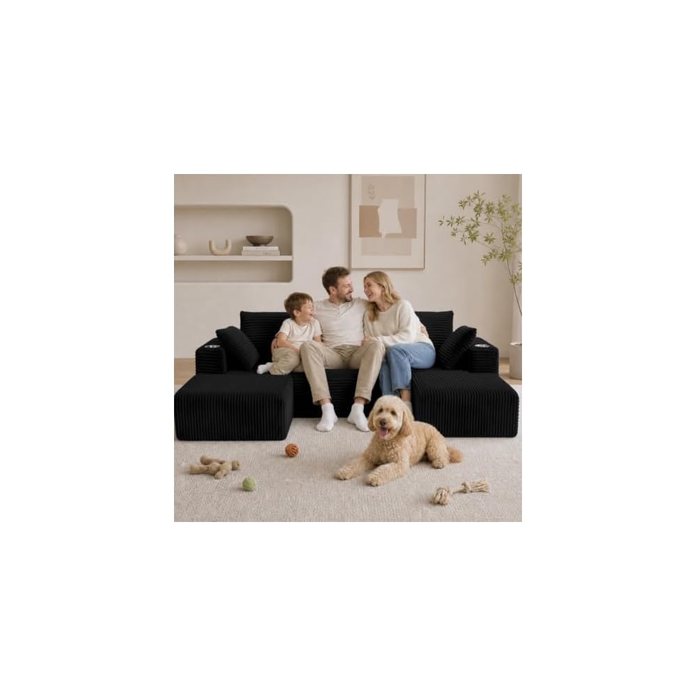 95" Boneless Couch, U-Shaped Modular Sectional Sofa with Ottoman