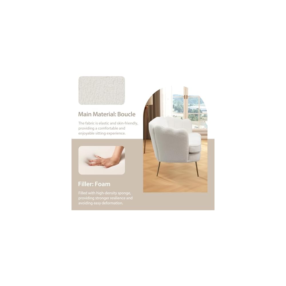 Aoiy & Wifon 59" W Comfy Small Loveseat for Small Spaces, Upholstered 2-Seat Settee Loveseat with Metal Legs, Boucle, Ivory