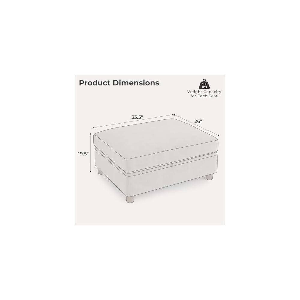 SITJOY Large Cloud Couch, Accessory, Light Gray, Storage Ottoman