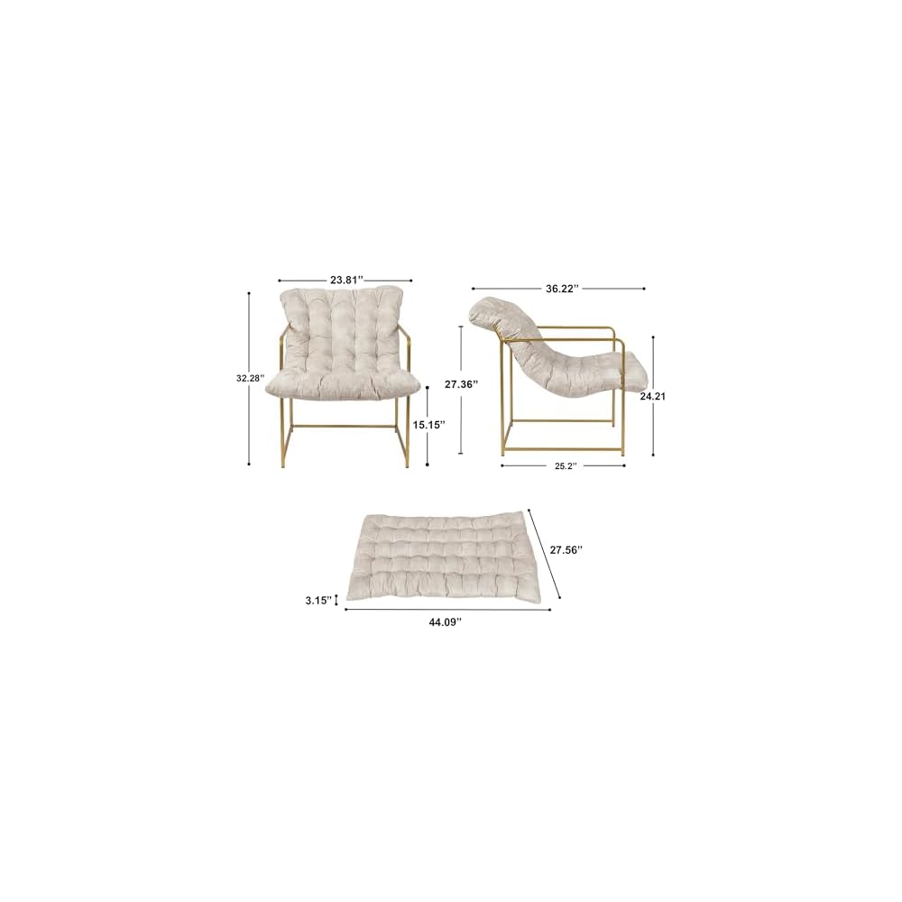 GIA Mid Century Modern Sling Accent Chair for Living Room, Bedroom, and Office,Set of 2,Upholstered in Beige Velvet Fabric with Gold Metal Base