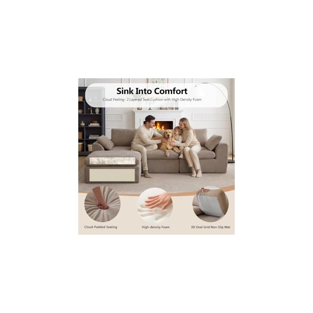Cloud Sectional Couches for Living Room, Boneless Modular Sofa