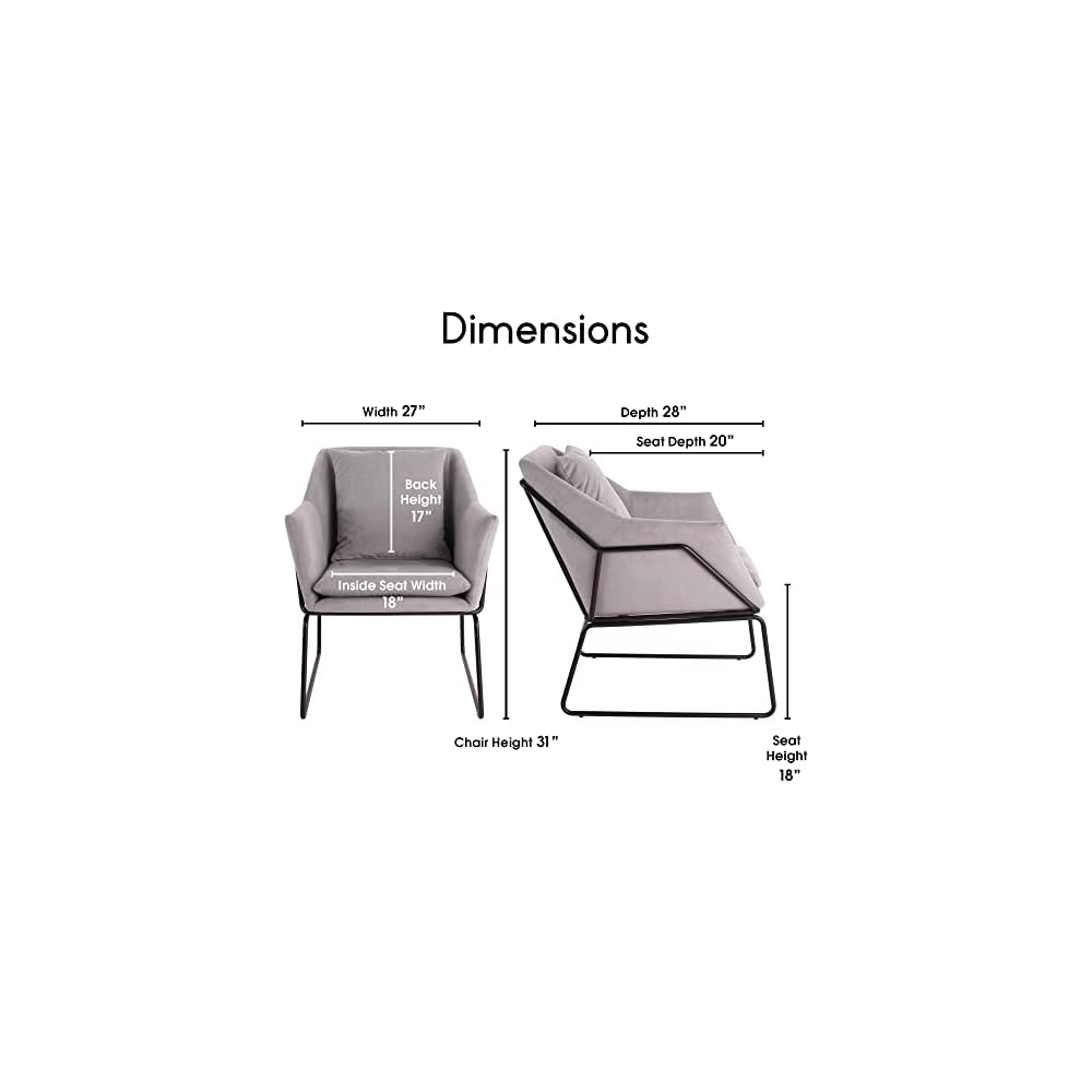 Elle Decor Odile Accent Chair, Plush Back Cushion, Black Metal Frame, Modern Living Room Upholstery Furniture