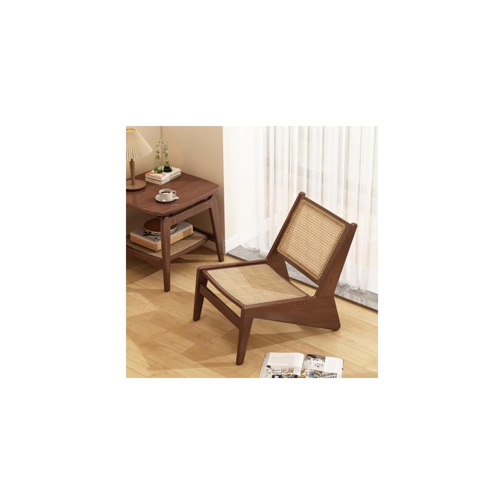 Furlide Rattan Accent Chair, Compact Low-Profile Bamboo Chair in Walnut