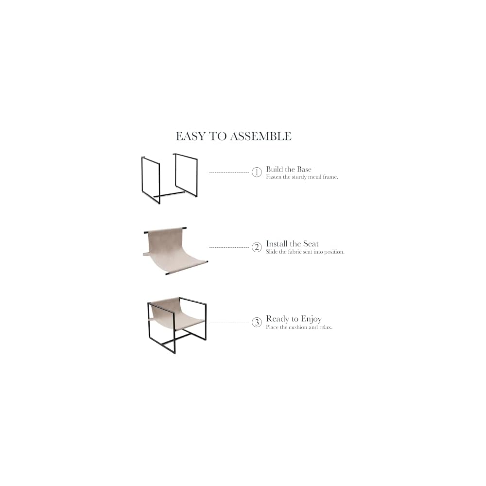 Modern Accent Chair, Upholstered Reading Sling Chair with Metal Frame and Soft Cushion,Stylish Lounge Armchair for Living Room, Bedroom or Office Seating, Oatmeal