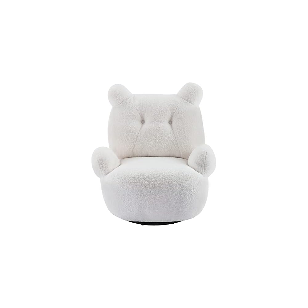 Accent Chair for Living Room, Velvet Swivel Accent Chair, Teddy Short Plush Particle Armchair 360° Swivel Barrel Chairs for Hotel/Bedroom/Office/Lounge (White)