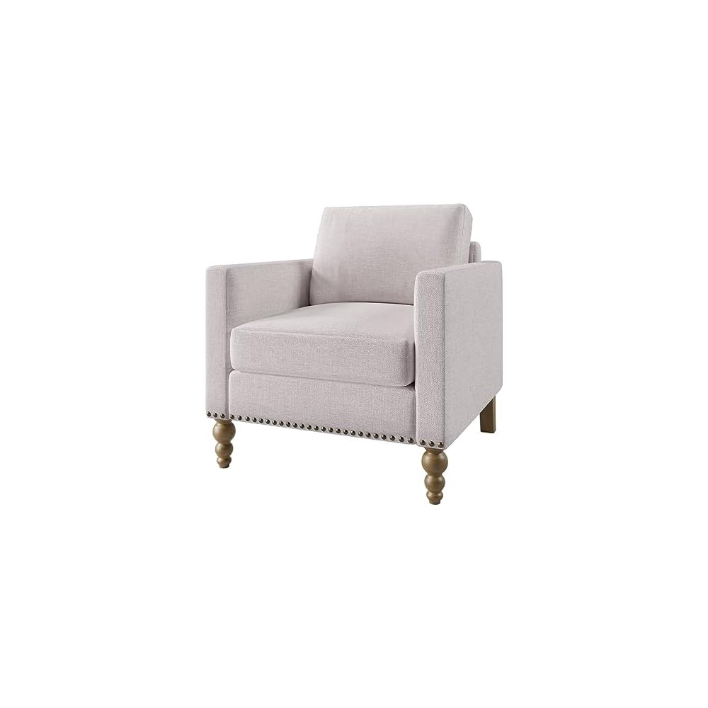 Linen Armchair Accent Chair with Bronze Nailhead Trim Legs Single Sofa