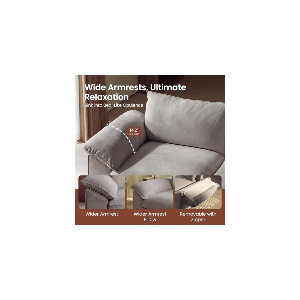 ModernMate 82.6" Down Filled Loveseat Couch, Chenille 2 Seater Couch with Throw Pillows, Modern Loveseat Sofa for Living Room Apartments, Removable Sofa Cover, Oeko-TEX Certified, Gray