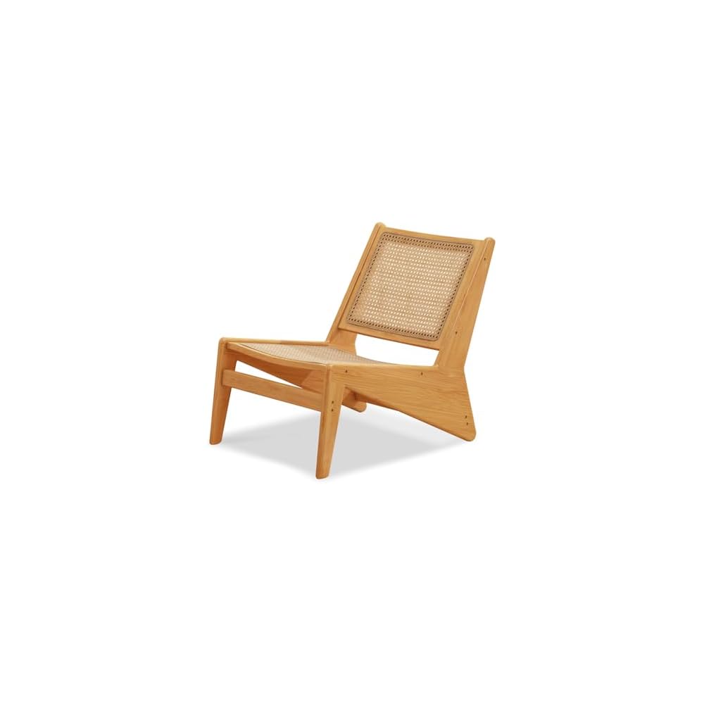 Furlide Rattan Accent Chair, Compact Low-Profile Bamboo Chair in Walnut