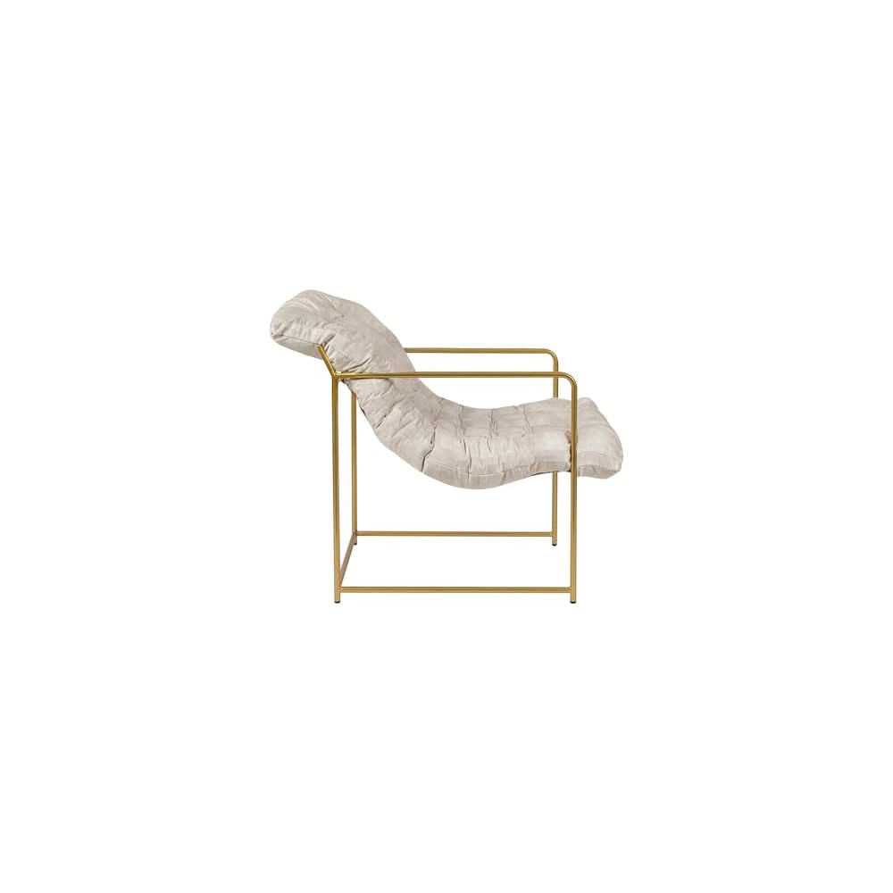 GIA Mid Century Modern Sling Accent Chair for Living Room, Bedroom, and Office,Set of 2,Upholstered in Beige Velvet Fabric with Gold Metal Base