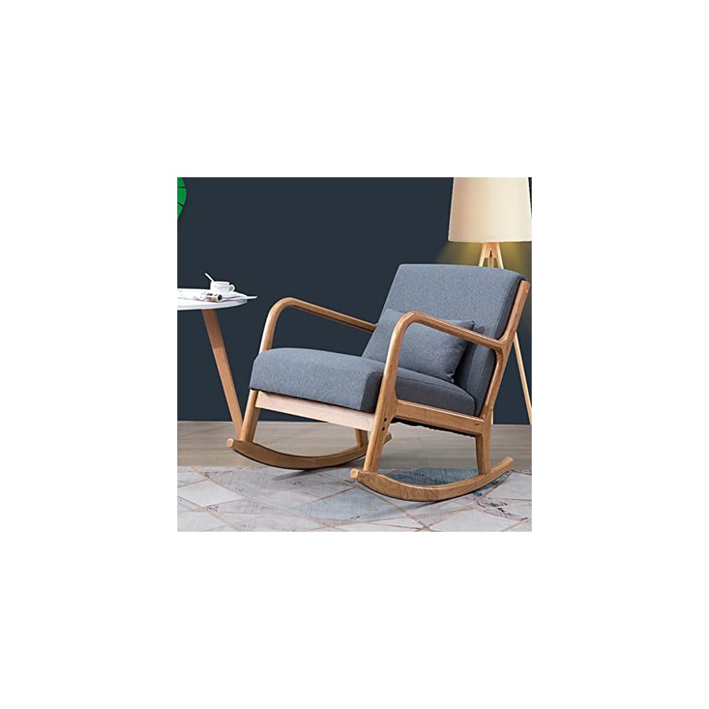 Nordic Solid Wood Rocking Chair Household Rocking Chair Leisure Chair Lazy Sofa Single Sofa Chair Balcony Leisure Chair (Color : Gray) (Green2)