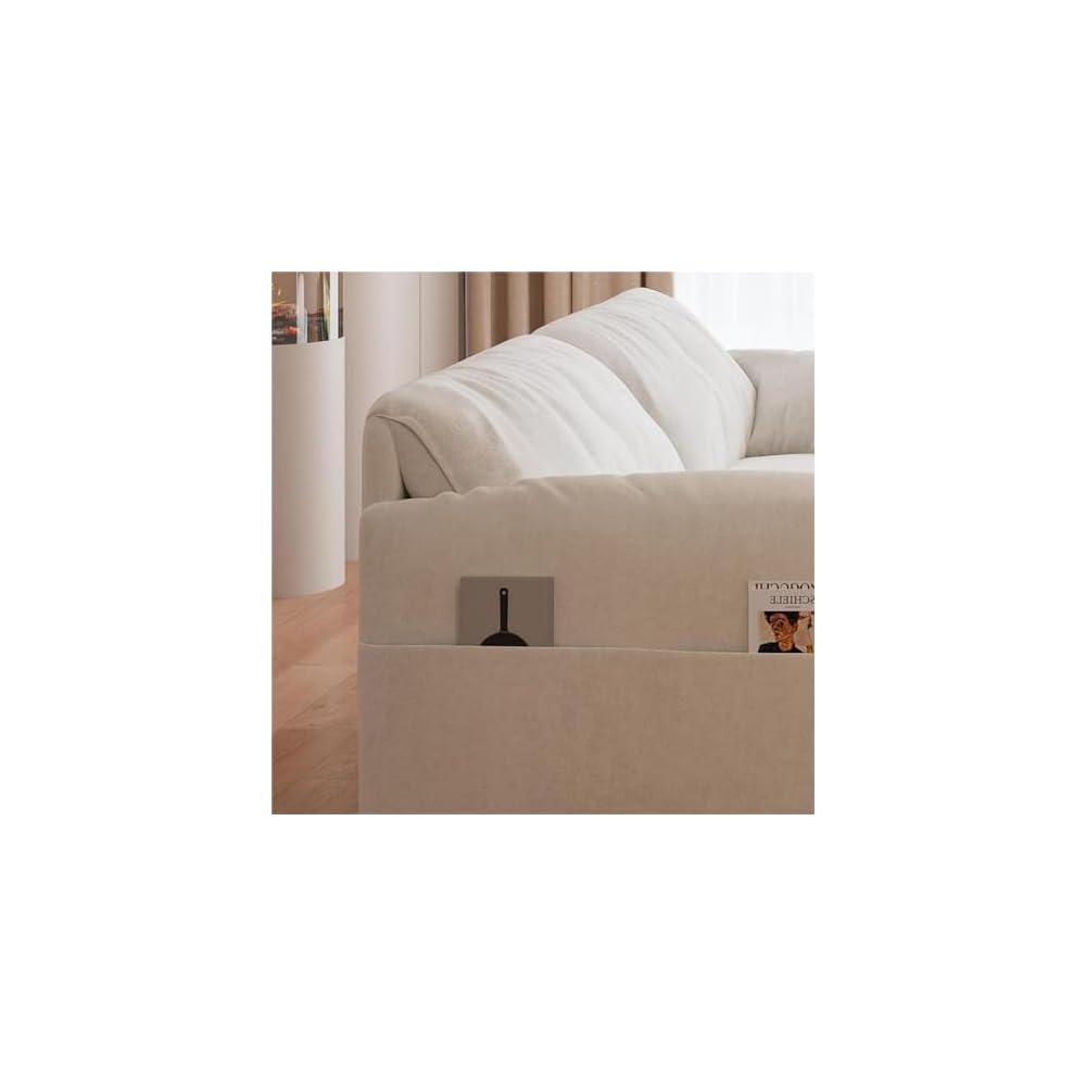 66'' Queen Size Sleeper Sofa Bed, Comfy Velvet Pull Out Couches, Beige