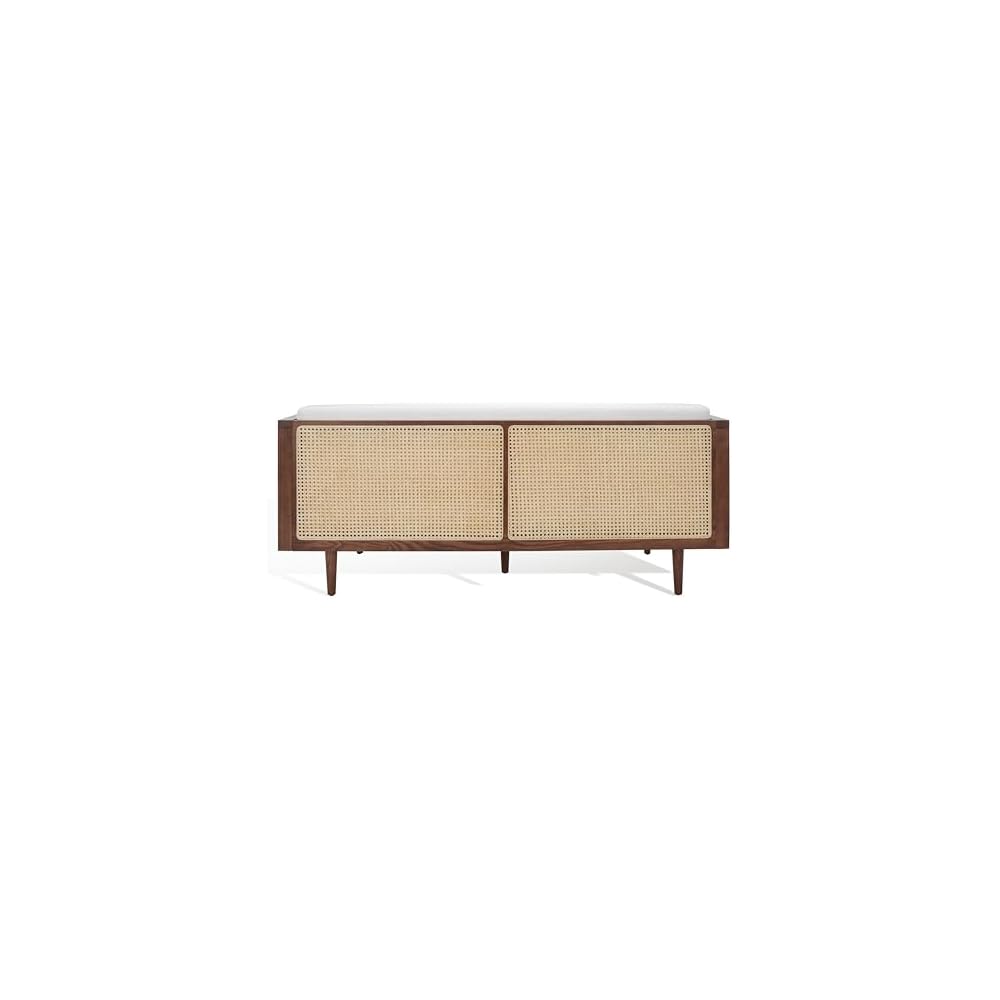 SAFAVIEH Couture Collection - Petroski French Cane Sofa, Walnut Wood Frame with Natural Rattan Sides, Modern Design (DUP1007D)