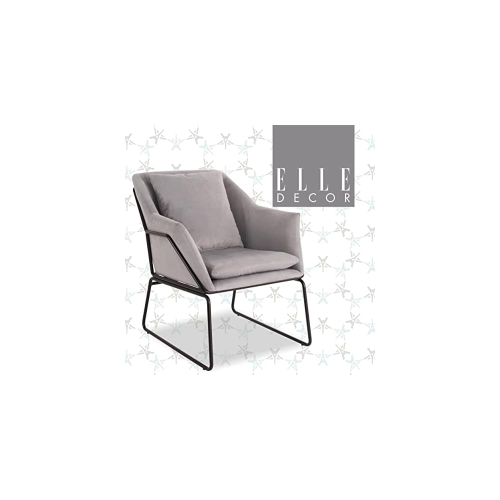Elle Decor Odile Accent Chair, Plush Back Cushion, Black Metal Frame, Modern Living Room Upholstery Furniture