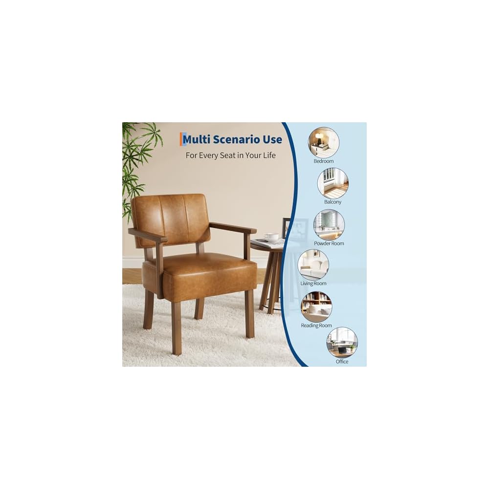 GarveeHome Lounge Chair Made of PU Leather, Upholstered Chair with Backrests and Armrests, Chair with Wooden Legs, for Living Room, 55 x 61 x 85 cm
