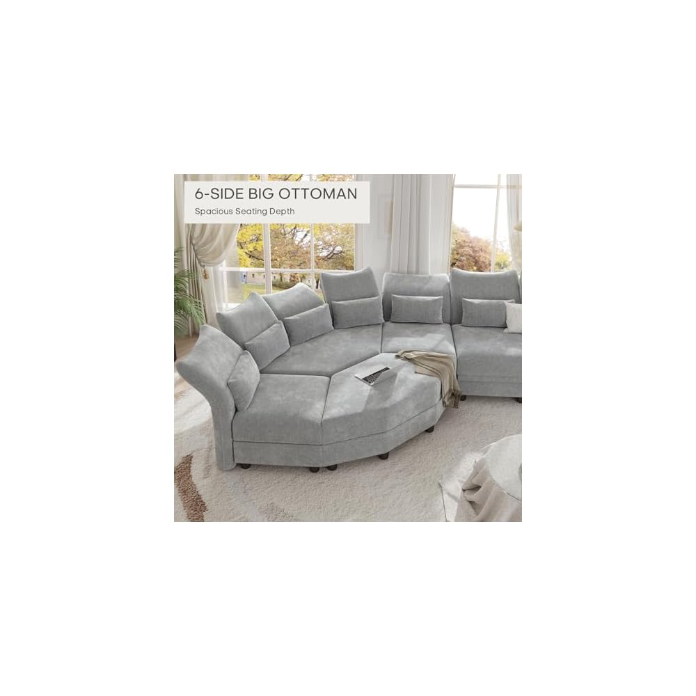 LLappuil 96” Modular Sectional Sofa, Small Corner Sectional Couches for Living Room with 6 -Side Storage Ottoman, Adjustable Armrest & High Back, Grey Chenille