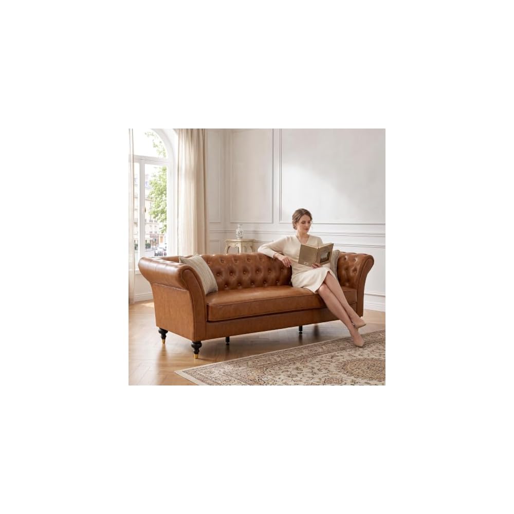 88.5" Chesterfield PU Leather Sofa, 3 Seat Tufted Couch