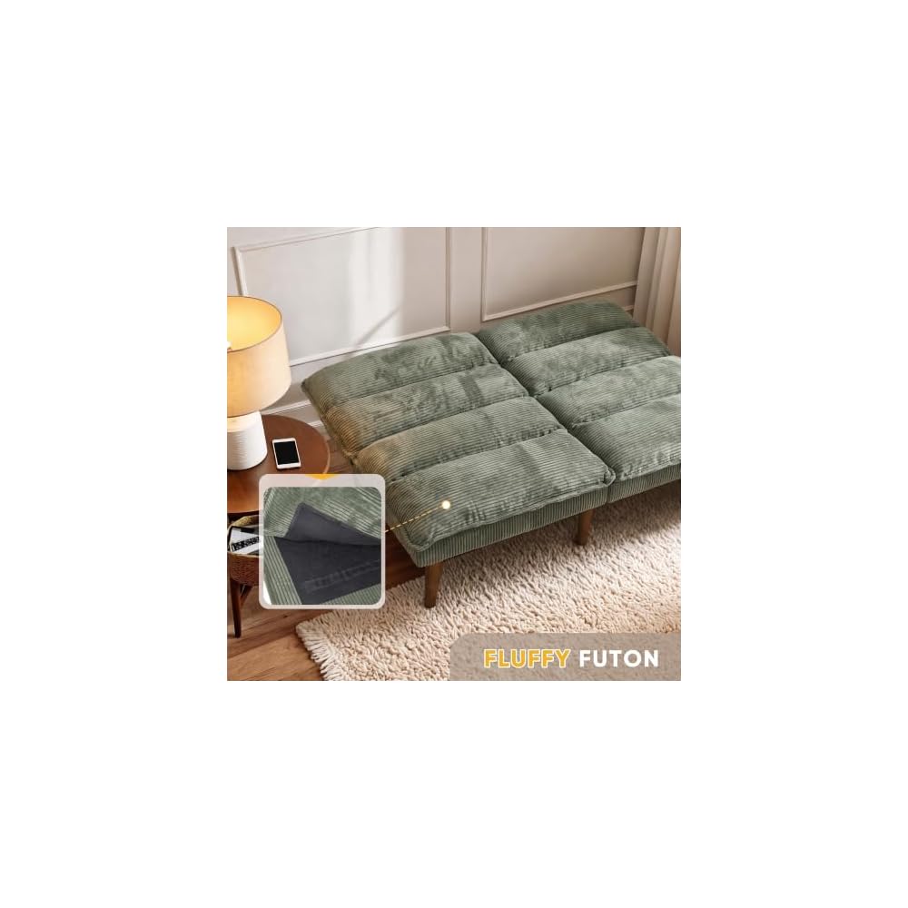 Flamaker 68'' Convertible Futon Sofa Bed, Green Futon Couch, Loveseat