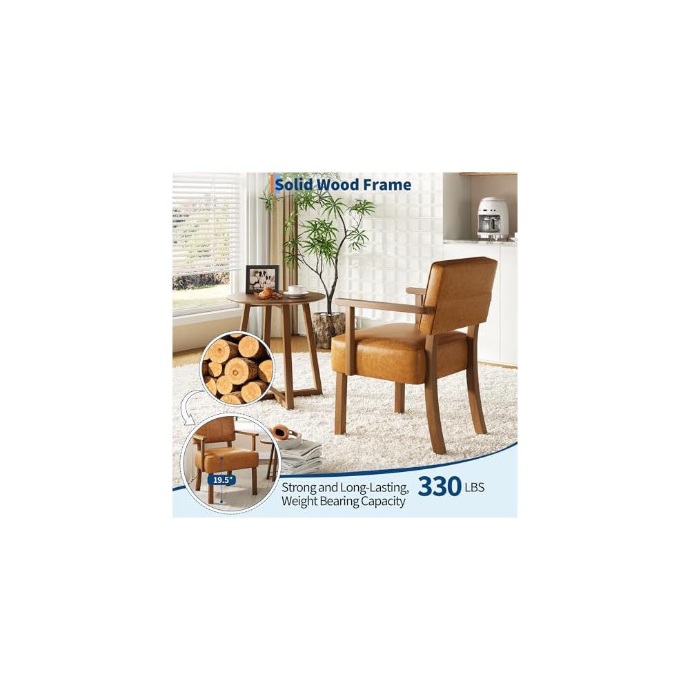 GarveeHome Lounge Chair Made of PU Leather, Upholstered Chair with Backrests and Armrests, Chair with Wooden Legs, for Living Room, 55 x 61 x 85 cm