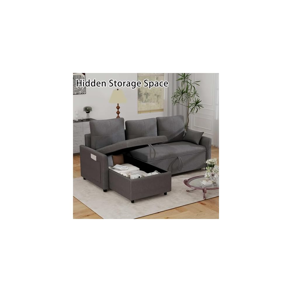 Grey L Shaped Sleeper Sofa Bed with Storage, 81" Convertible Sofa
