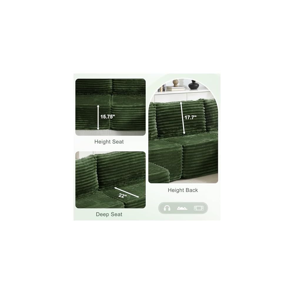 137” Modular Sectional Sofa Couches U Shaped Couch 4 Seater Memory Foam Cloud Couches for Living Room, Boneless Couch with 2 Ottomans, No Assembly Needed Plush Corduroy Sofa