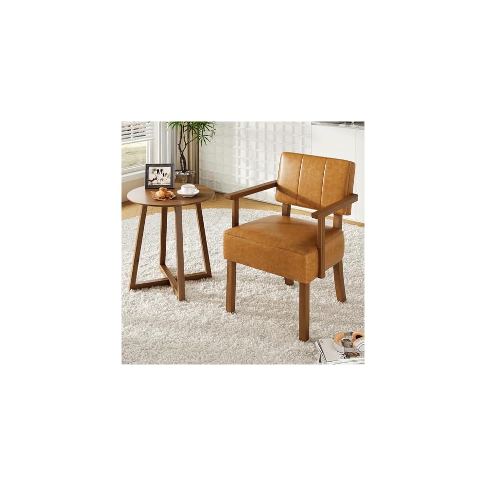 GarveeHome Lounge Chair Made of PU Leather, Upholstered Chair with Backrests and Armrests, Chair with Wooden Legs, for Living Room, 55 x 61 x 85 cm