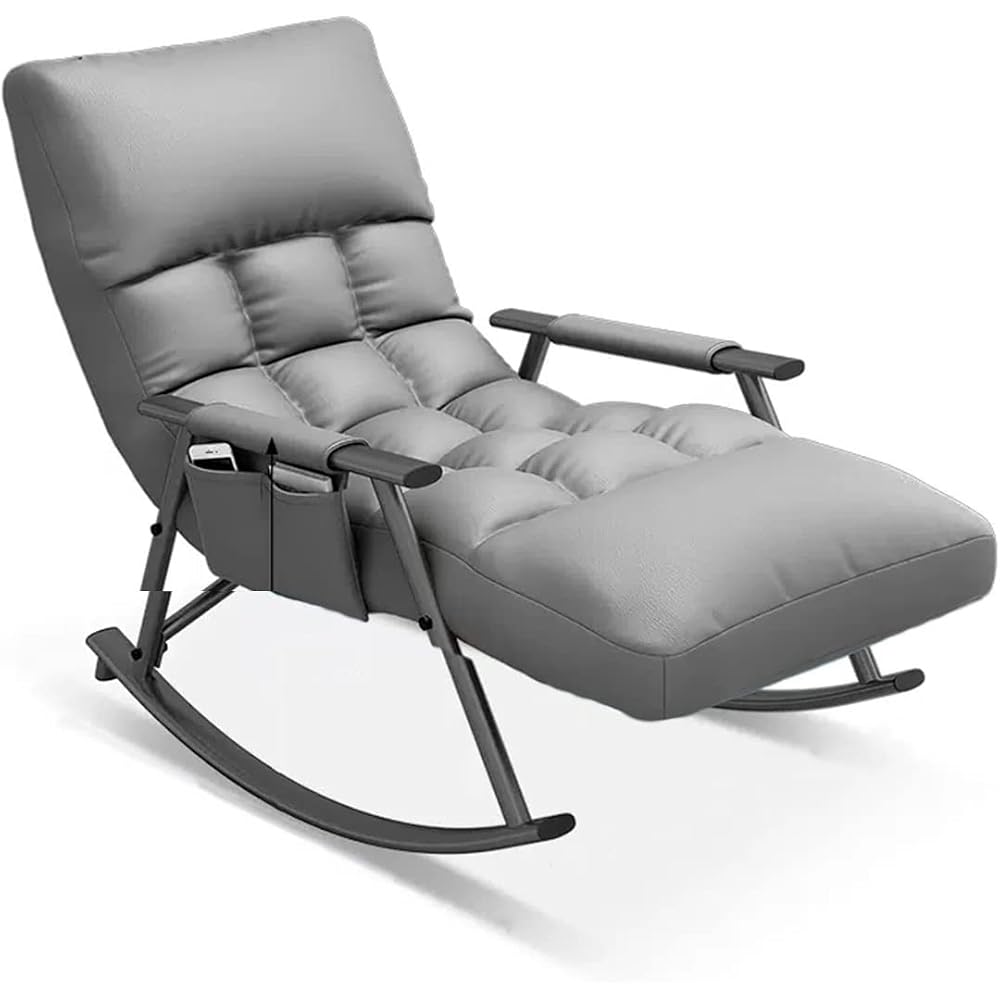 Living Room Reclining Rocking Chair,Modern Armchair,Indoor Relaxing Chair with Side Pocket, Steel Frame Anti-tilt Design,Soft Sleeper Chair (Color : Gray)