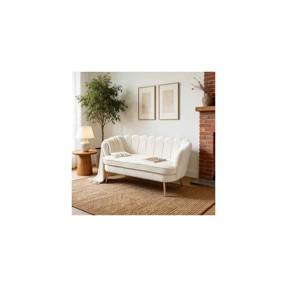 Aoiy & Wifon 59" W Comfy Small Loveseat for Small Spaces, Upholstered 2-Seat Settee Loveseat with Metal Legs, Boucle, Ivory