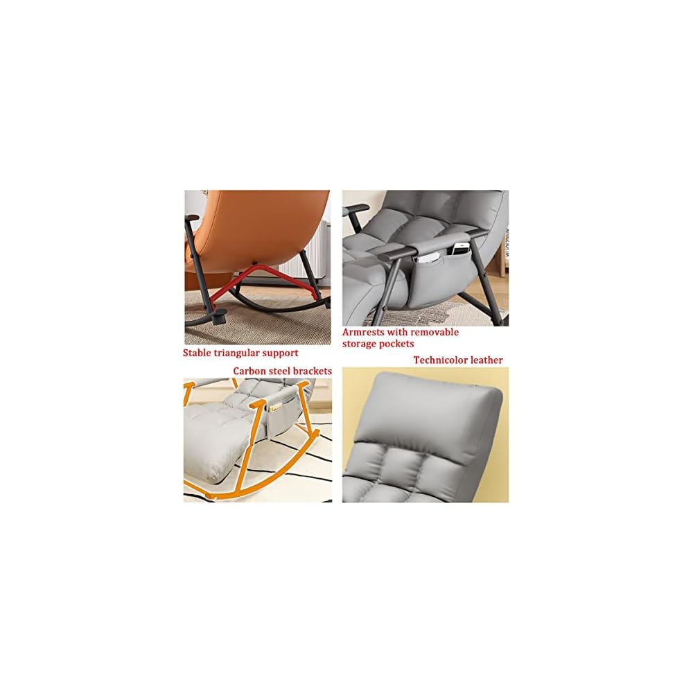 Living Room Reclining Rocking Chair,Modern Armchair,Indoor Relaxing Chair with Side Pocket, Steel Frame Anti-tilt Design,Soft Sleeper Chair (Color : Gray)