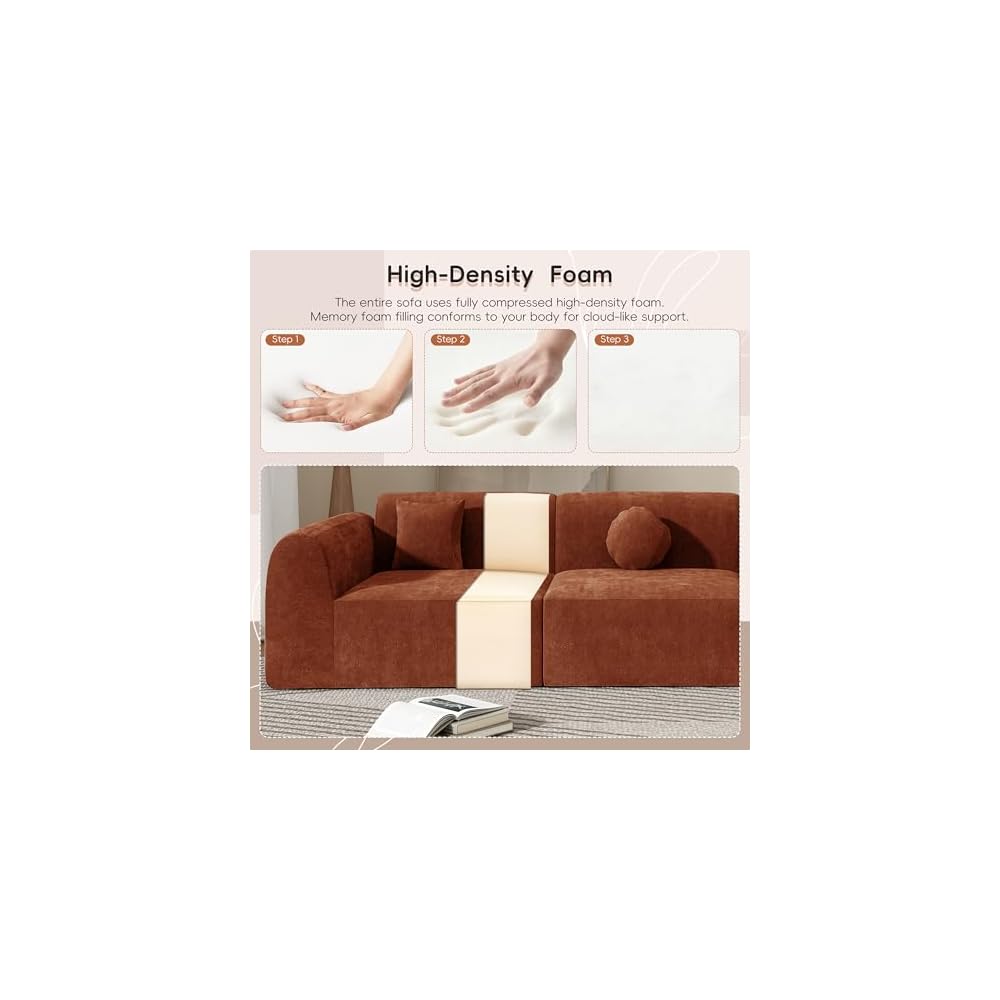 Merax 140" Curved Polyester Sectional Sofa Set, 7 Seat Modern Cloud Couch with Chaise Lounge,3 Pillows, Fully Assembled for Living Room, Orange