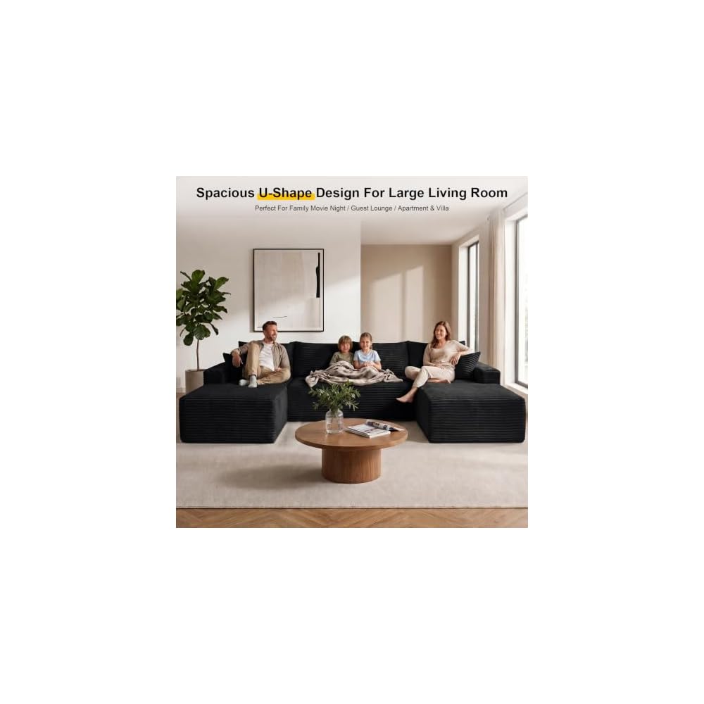 Rossetta 134" U Shaped Sectional Sofa, Boneless Sofa Corduroy Modular Couch