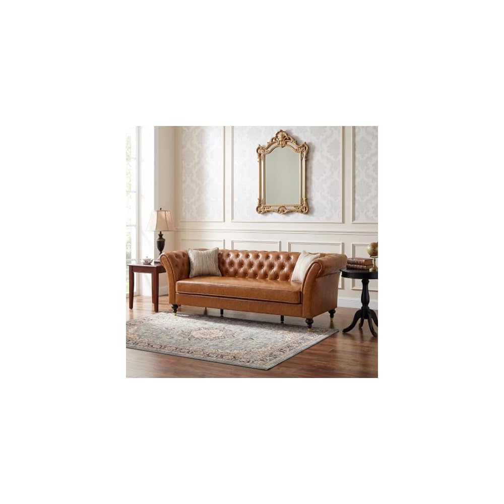 88.5" Chesterfield PU Leather Sofa, 3 Seat Tufted Couch
