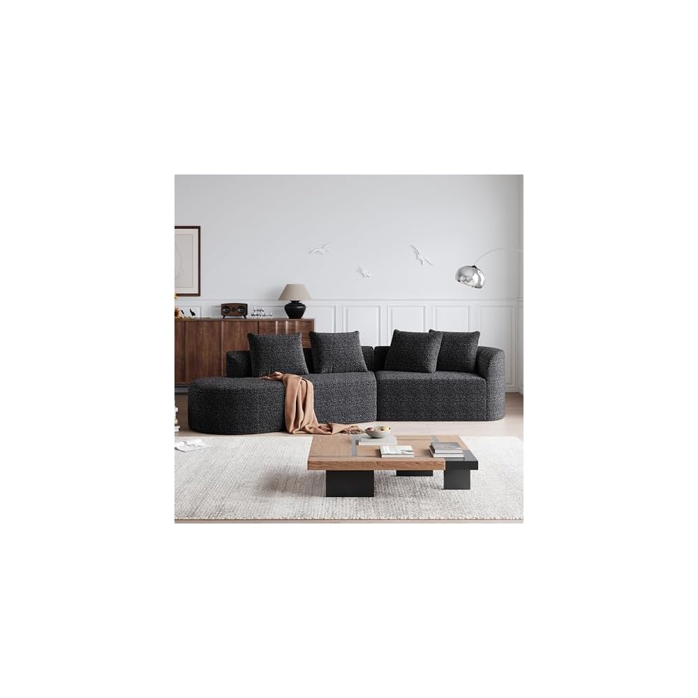 Oversized Sectional Sofa, 112-Inch Chenille 4-Seater Extra Deep & Wide Seat Curved Cloud Couch with 4 Throw Pillows, Free Combination Sofa Couch for Living Room,Bedroom