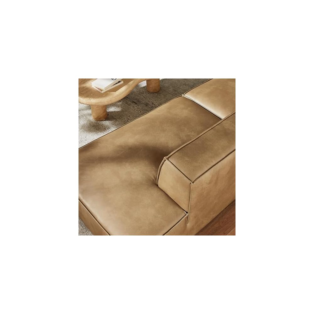 Modway Restore Faux Leather 2-Piece Modular Loveseat in Toast – Low Profile Vegan Leather Sectional Couch with Left-Facing Armchair and Right-Facing Armless Chaise