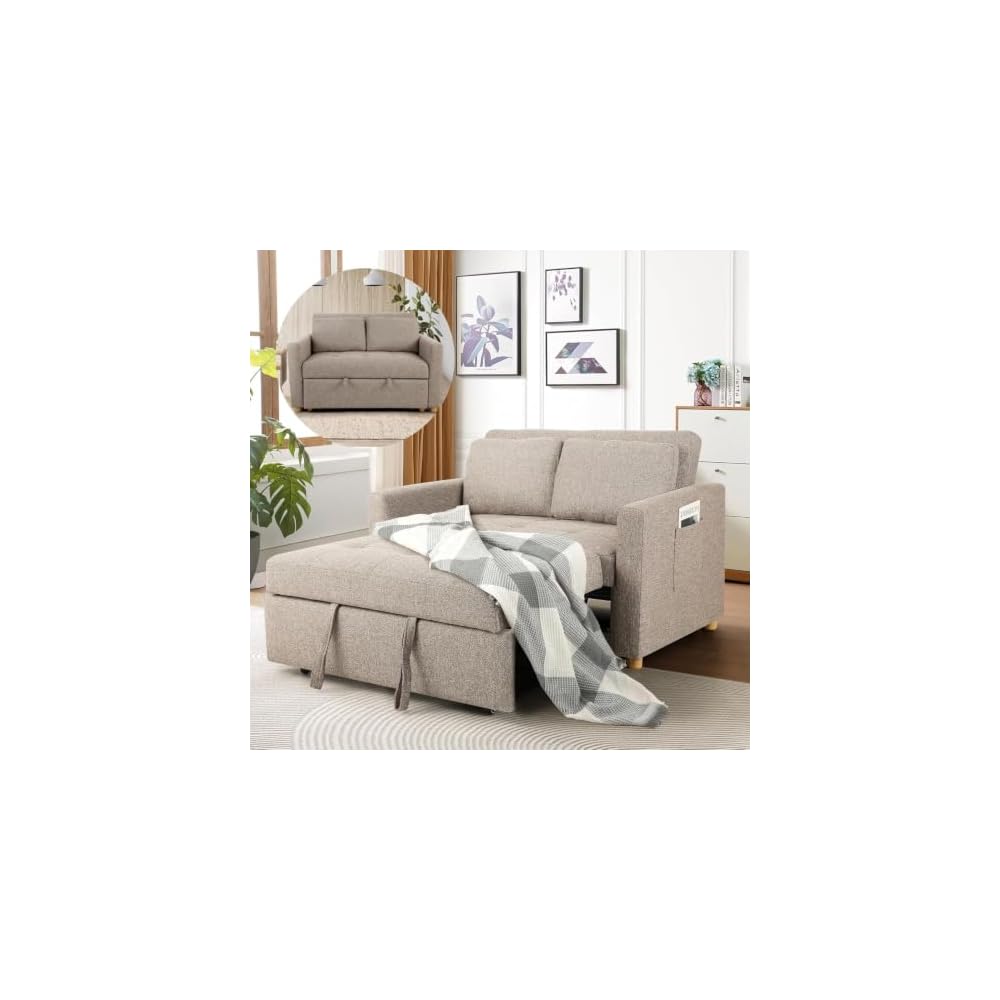 SEJOV Loveseat Sleeper, 3-in-1 Convertible Sofa Bed Pull Out, Brown Gray