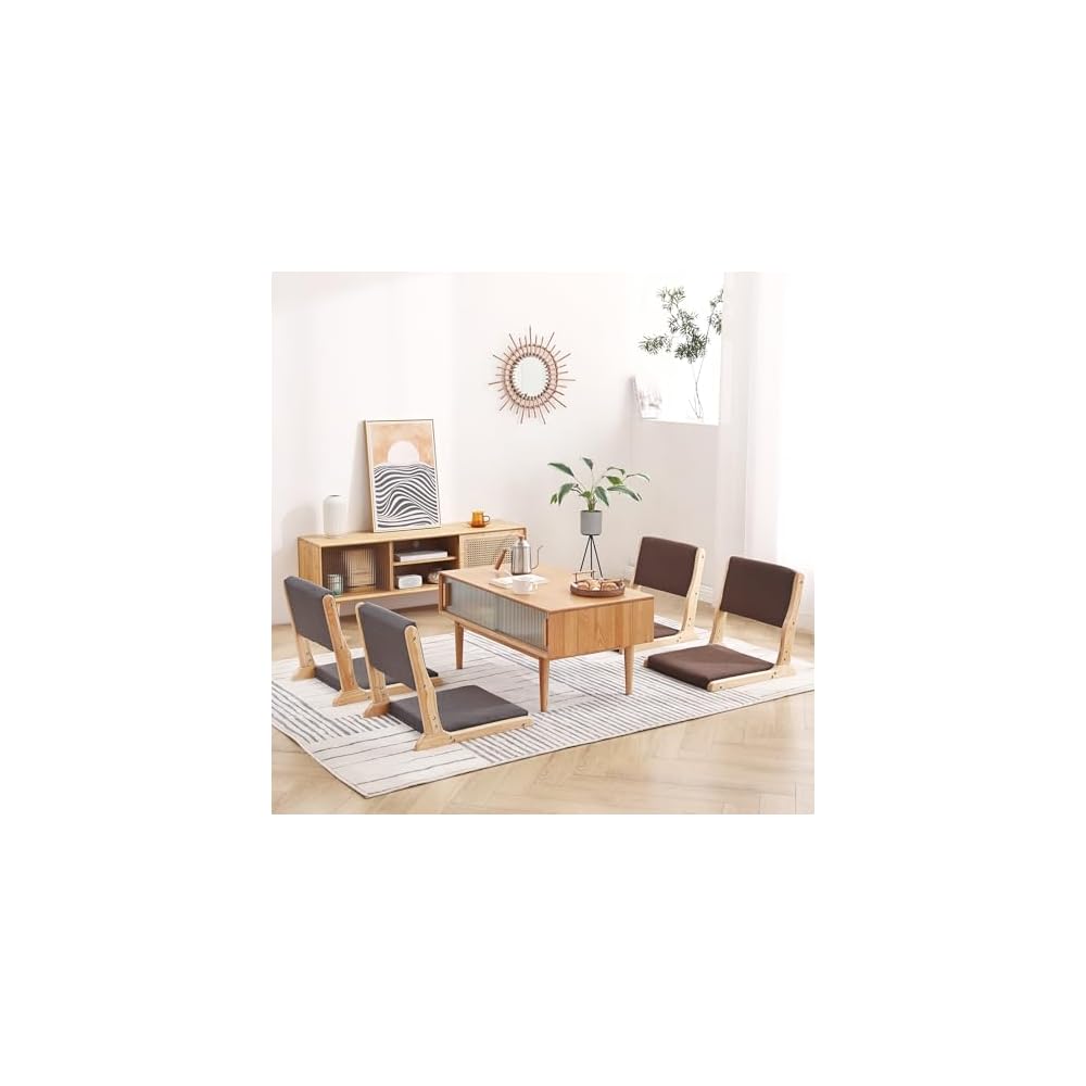 Tiita 2-Pack Foldable Meditation Floor Chairs, Back Support, Walnut Grey