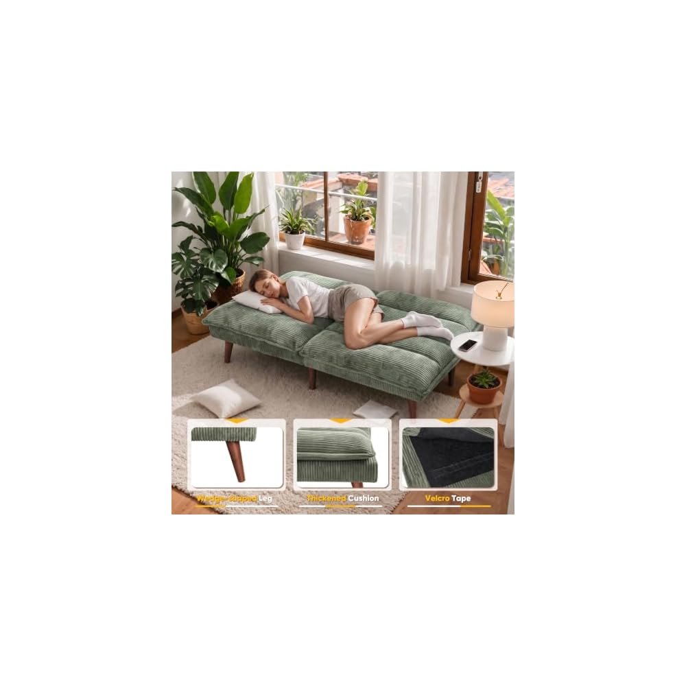 Flamaker 68'' Convertible Futon Sofa Bed, Green Futon Couch, Loveseat