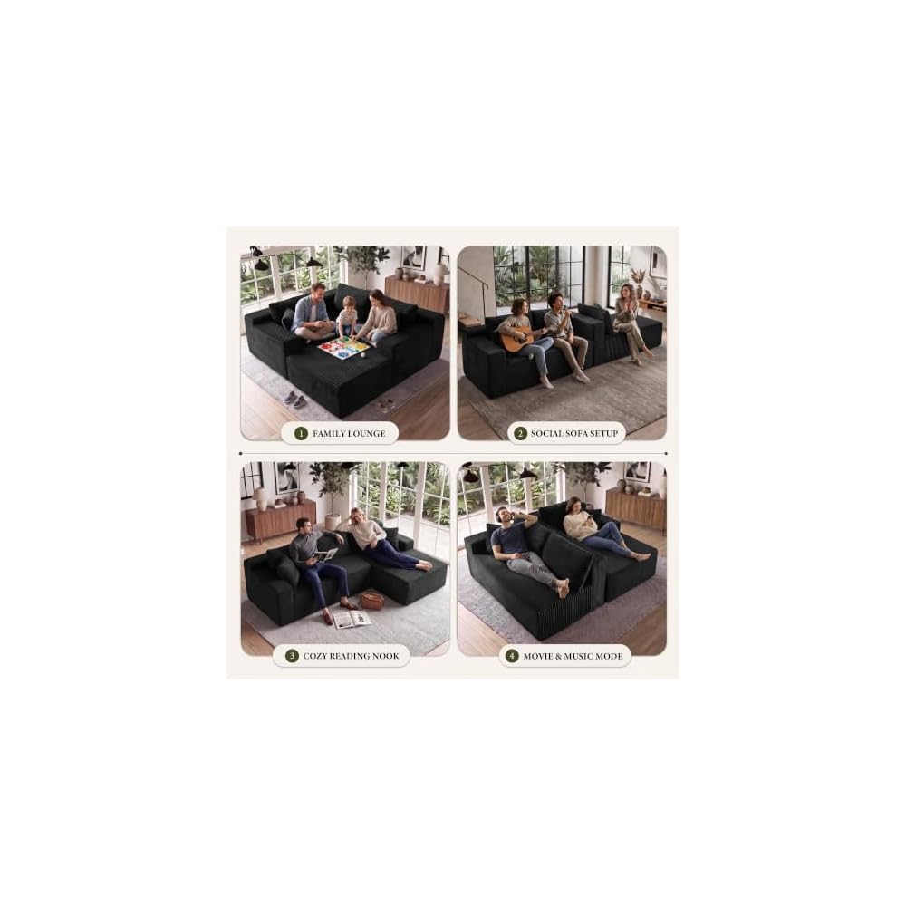 Boneless Couch Comfy Sectional Couches for Living Room,U Shaped Modular Cloud Couch Sofa, Minimalist Modular Sectional Sofa with Deep Seat