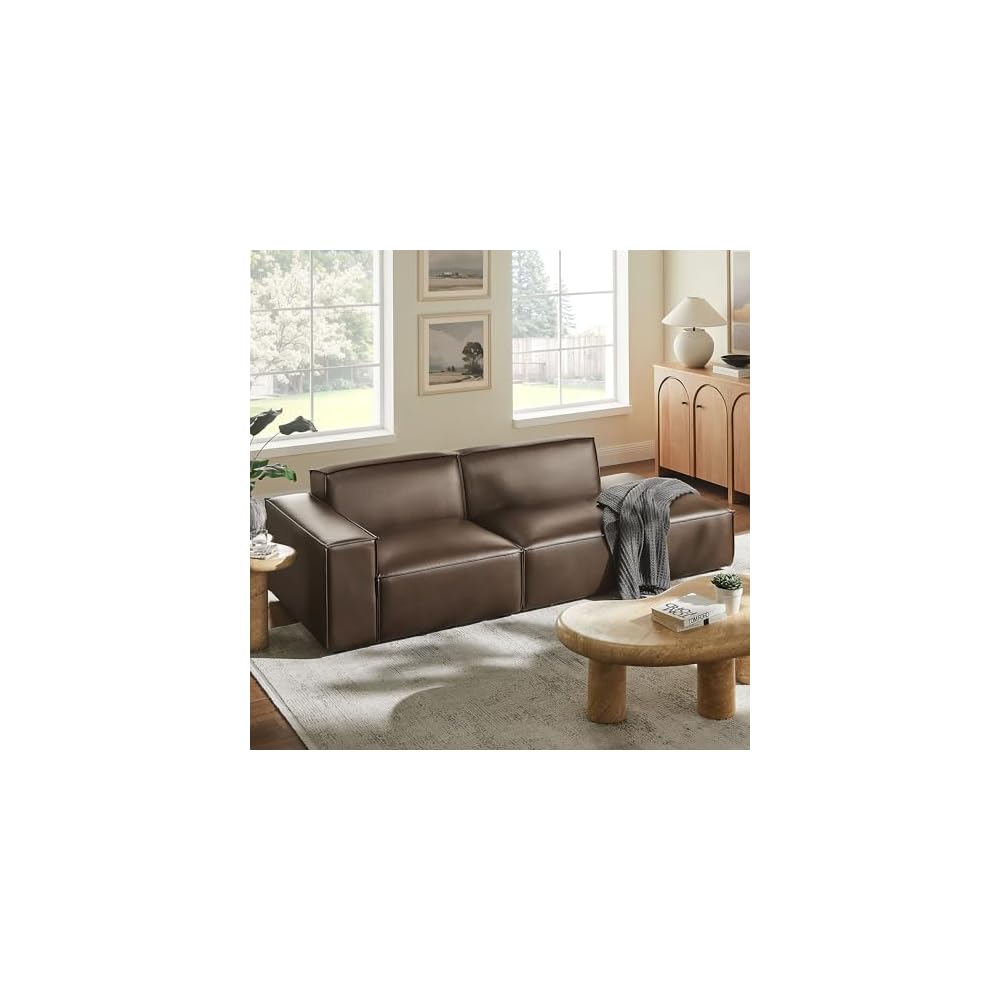 Modway Restore Faux Leather 2-Piece Modular Loveseat in Toast – Low Profile Vegan Leather Sectional Couch with Left-Facing Armchair and Right-Facing Armless Chaise