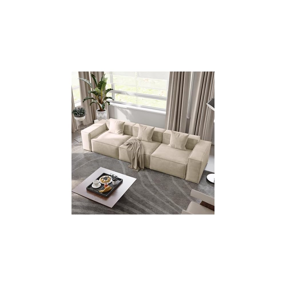 POVISON 115" Modular Sectional Sofa for Living Room Modern Large Sectional Couches Velvet Deep Seat Sofa Set 3 Seats Oversized Big Comfy Cloud Couch for House Office