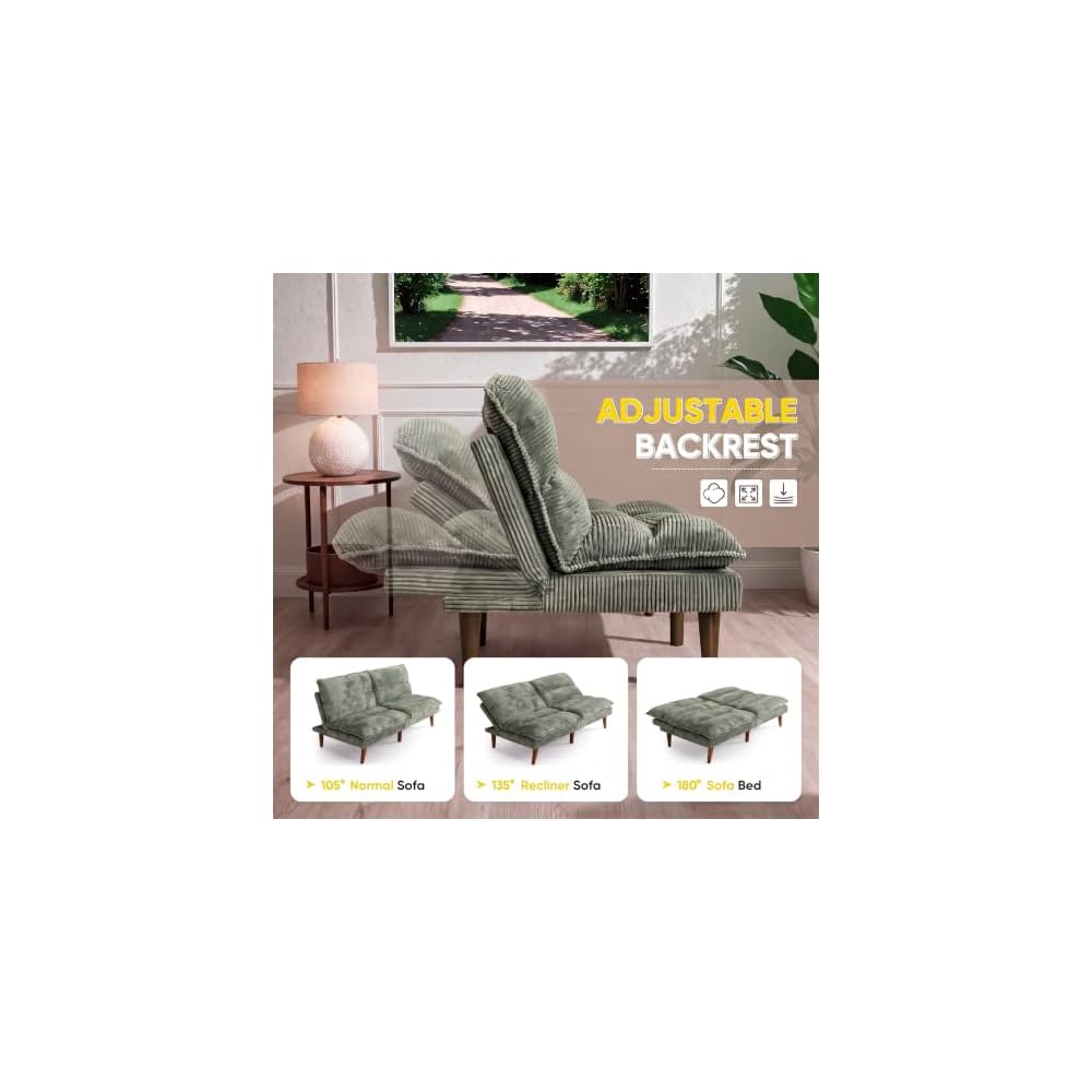 Flamaker 68'' Convertible Futon Sofa Bed, Green Futon Couch, Loveseat
