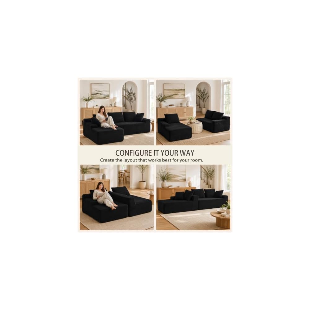 95" Modular L-Shaped Boneless Couch with Left Chaise for Small Rooms