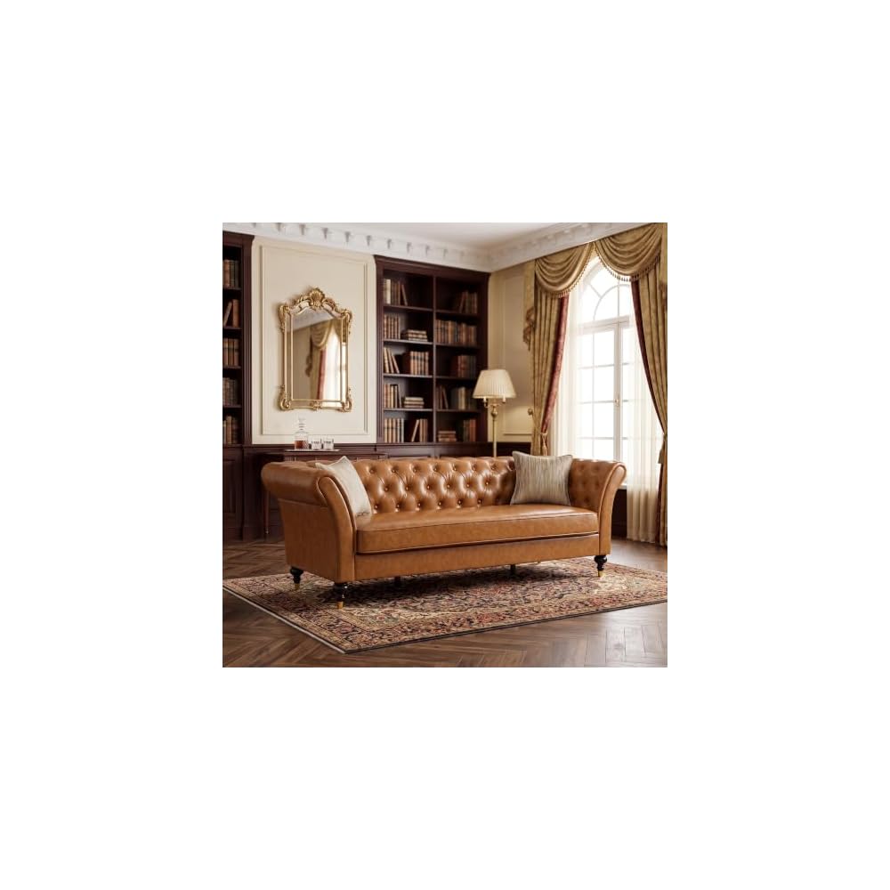 88.5" Chesterfield PU Leather Sofa, 3 Seat Tufted Couch