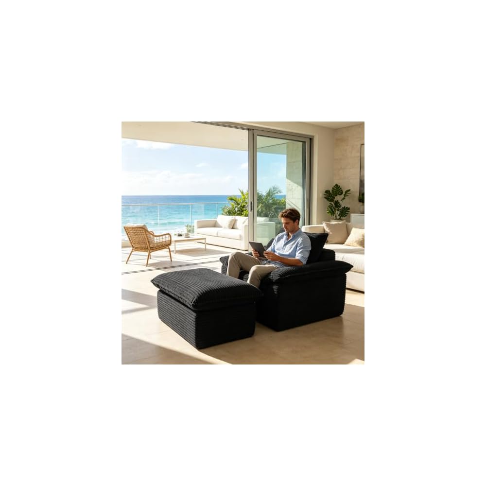 Oversized Boneless Couch Recliner Chair with Ottoman & Sofa Bed