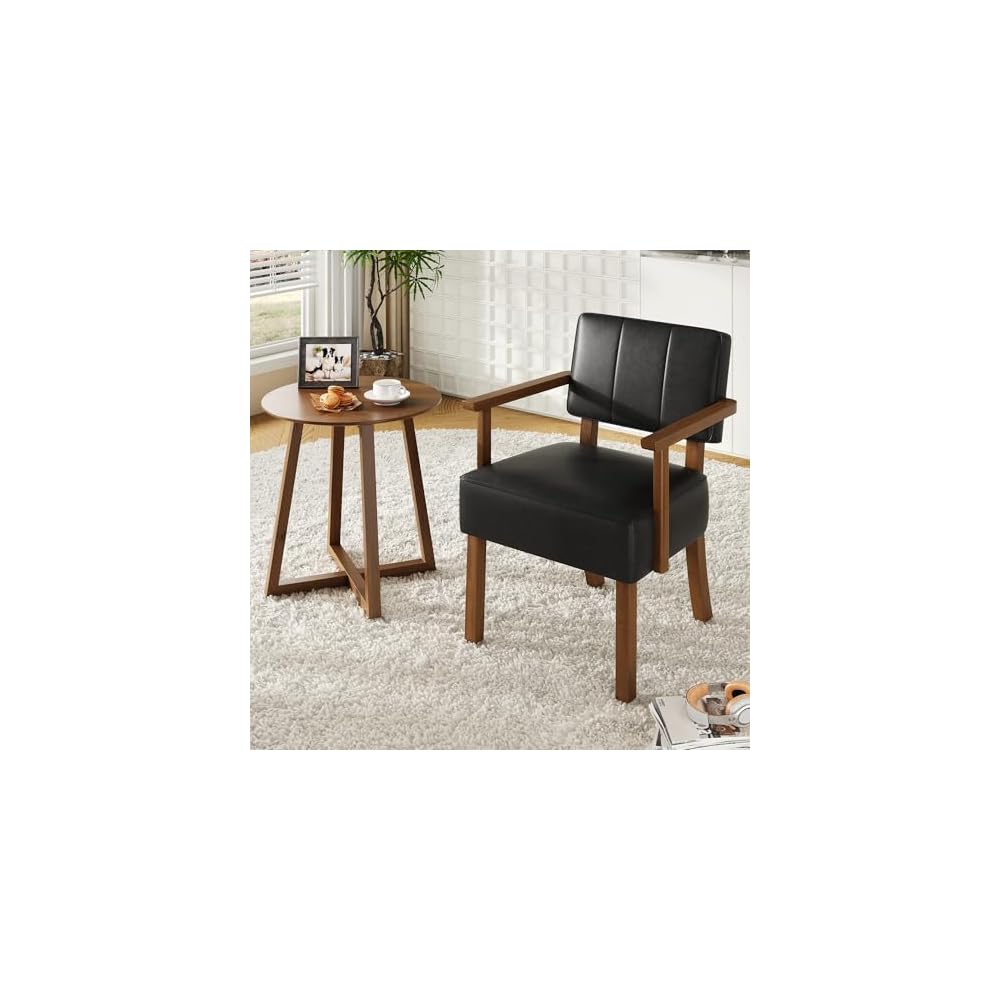 GarveeHome Lounge Chair Made of PU Leather, Upholstered Chair with Backrests and Armrests, Chair with Wooden Legs, for Living Room, 55 x 61 x 85 cm